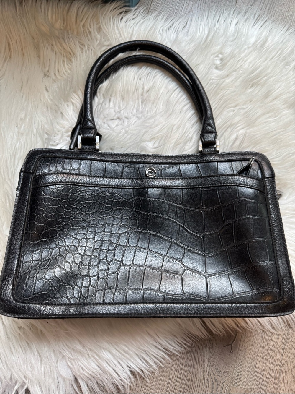 Vintage Gianni Conti Black Croc Embossed Leather Tote Bag Organizer